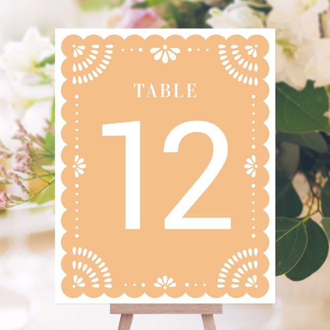 Papier moderne Picado Mariage Numéro de table, Jau (Mexican Papel Picado Table Number)