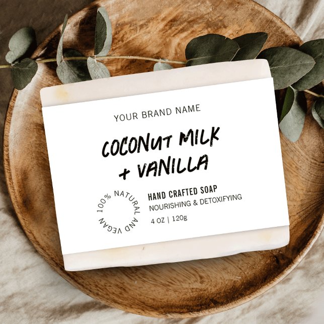 Papier Moderne Russe Noir & Blanc Soap Bar Wrapper Étique (Minimalist rustic style soap bar wraparound bellyband label templates in black and white)