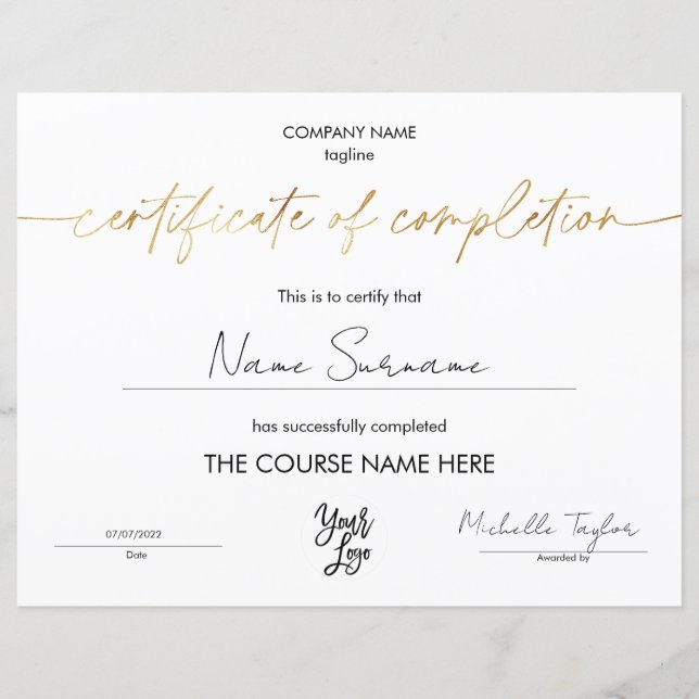 Papier Moderne simple certificat d'achèvement Ajouter un  (Devant)