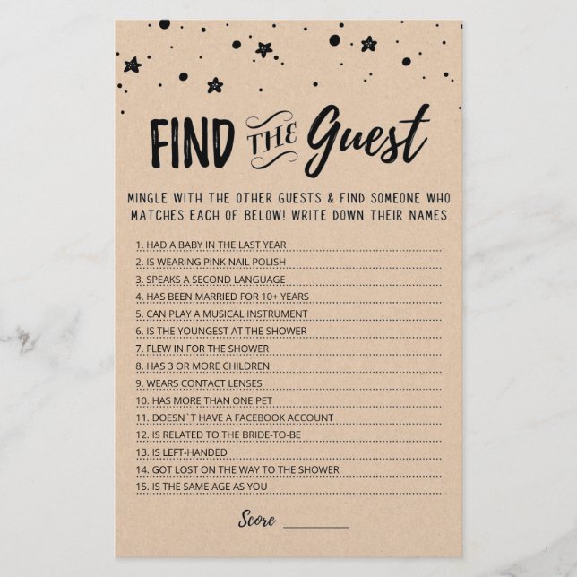 Papier Modifier Trouver le jeu de Fête des mariées invité (Devant)