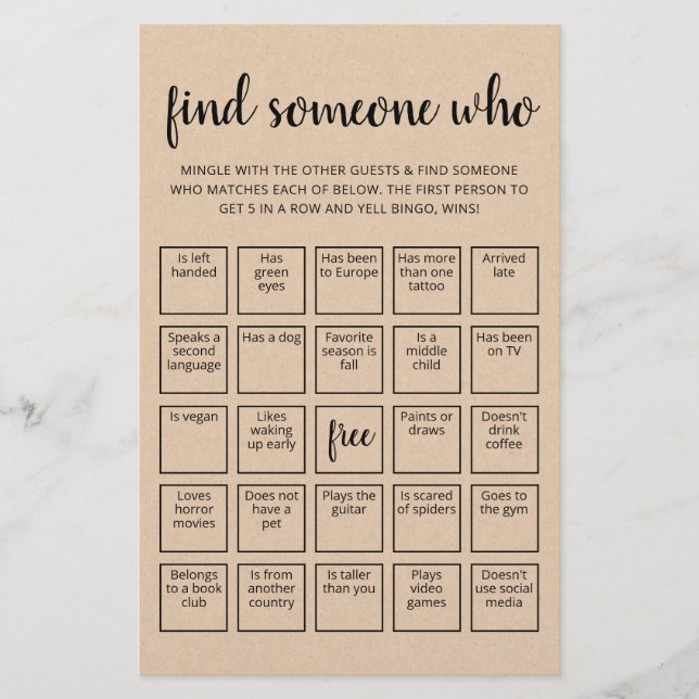 Papier Modifier Trouver Quelqu'Un Qui Joue Bingo jeu (Devant)