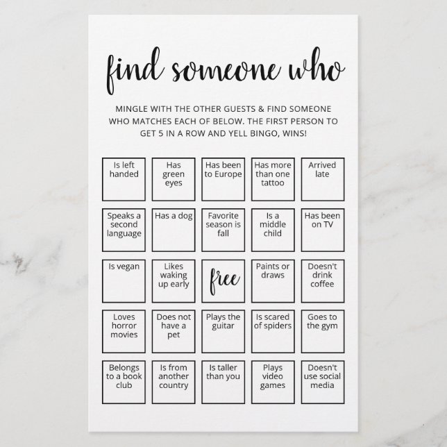 Papier Modifier Trouver Quelqu'Un Qui Joue Bingo jeu (Devant)