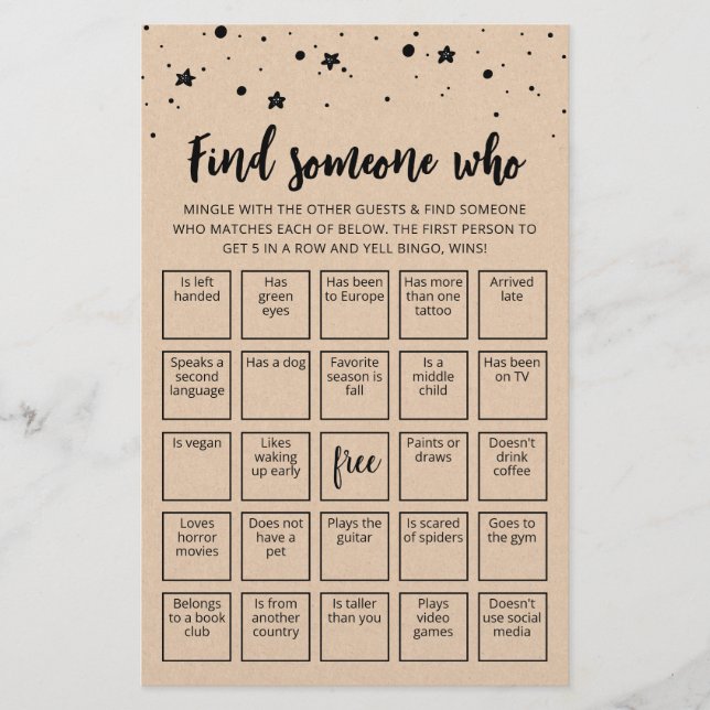 Papier Modifier Trouver Quelqu'Un Qui Joue Bingo jeu (Devant)