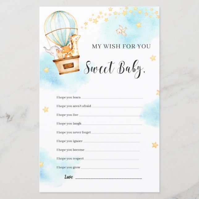 Papier Mon souhait pour vous jeu de Baby shower animaux m (Devant)