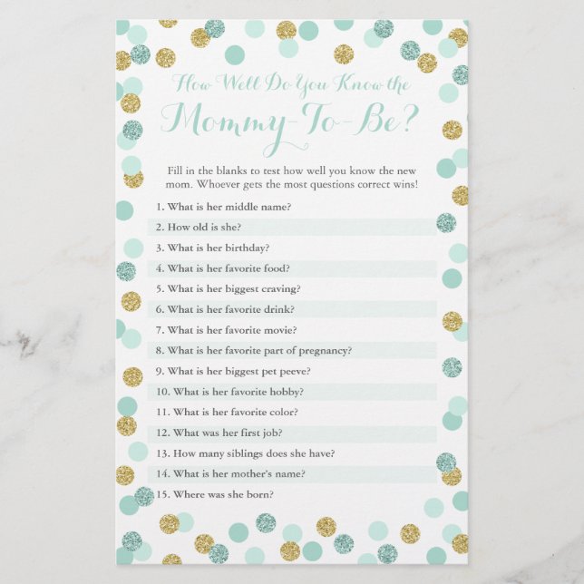 Papier Monnaie et or Connaissez-vous bien le quiz Mommy (Devant)