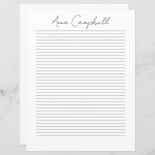 Papier Monogram Chic Script Name Stationery Paper (Devant / Derrière)