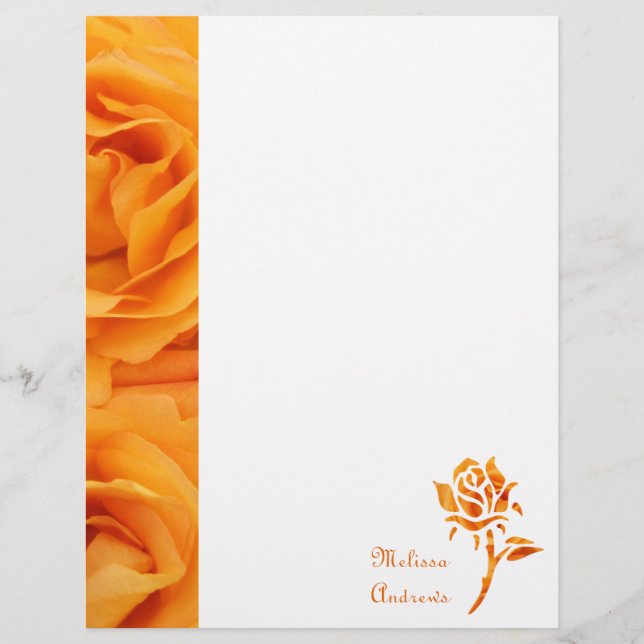 Papier Monogramme Beau Jaune Orange Hybride Roses de thé (Devant)