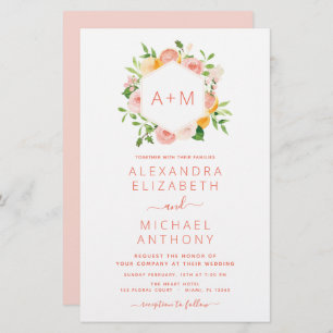 Papier Monogramme Blush Pink Citrus Floral Mariage