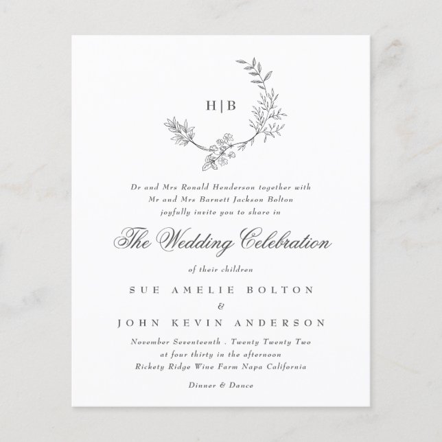 Papier Monogramme de couronne classique - Invitation au m (Devant)