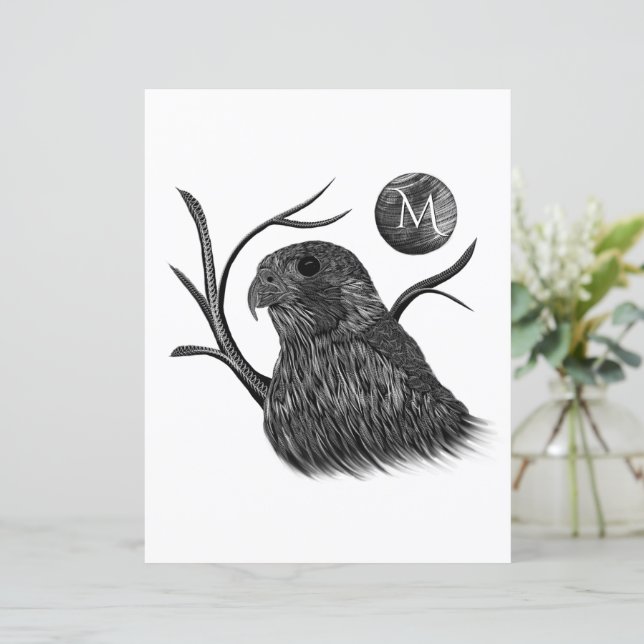 Papier Monogramme de Pleine lune de faucon (Debout devant)