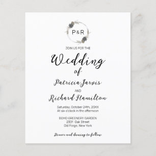 Papier Monogramme Floral Budget Faire-part de mariage