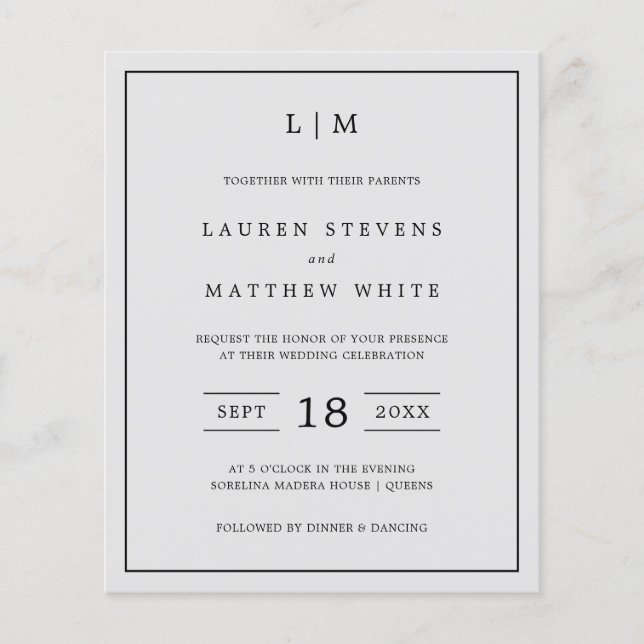 Papier Monogramme gris clair simple - Invitation à un mar (Devant)