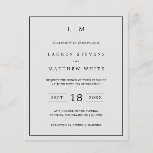 Papier Monogramme gris clair simple - Invitation à un mar