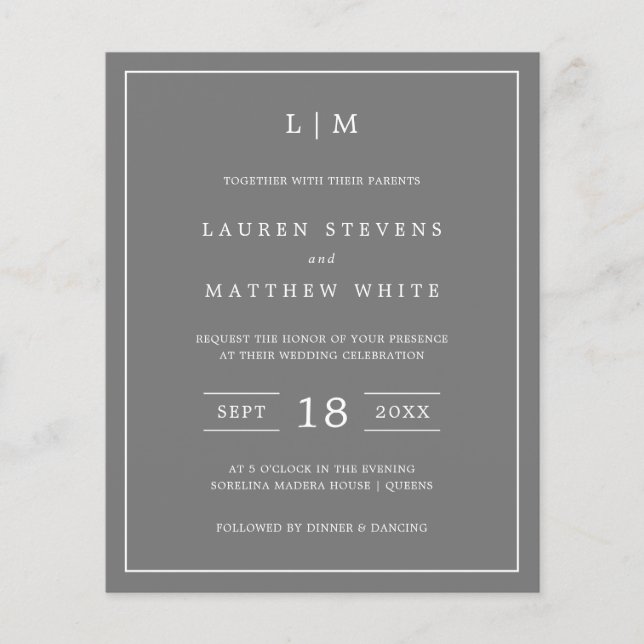 Papier Monogramme gris foncé simple - Invitation au maria (Devant)