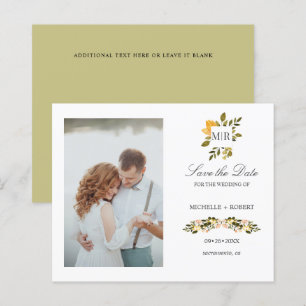 Papier Monogramme Jaune Floral Photo Mariage ENREGISTRER 