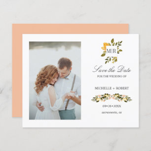 Papier Monogramme Jaune Floral Photo Mariage ENREGISTRER 