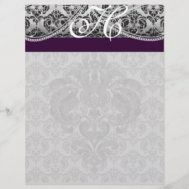 Papier Monogramme noir et oignon noir Damas (Devant)