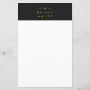 Papier Monogramme Noir   Moderne minimaliste stationnaire