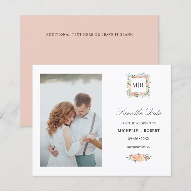 Papier Monogramme Rose Floral Photo Mariage ENREGISTRER L (Devant / Derrière)
