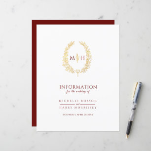 Papier Monogramme rouge or mariage informations sur l'inv