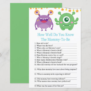 Papier Monster COMMENT VOUS CONNAISSEZ baby shower jeu