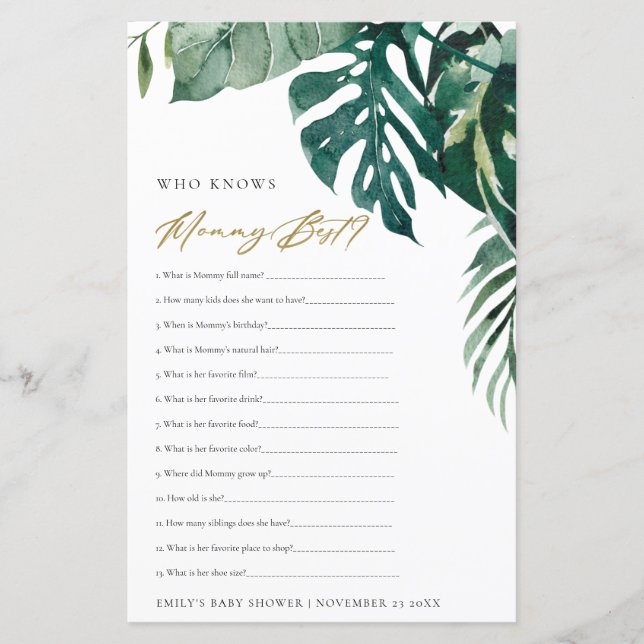 PAPIER MONSTERA DE LA FAUNE TROPICALE QUI CONNAÎT M0MMY M (Devant)