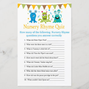 Papier Monsters Nursery Rhyme Quiz jeu de baby shower