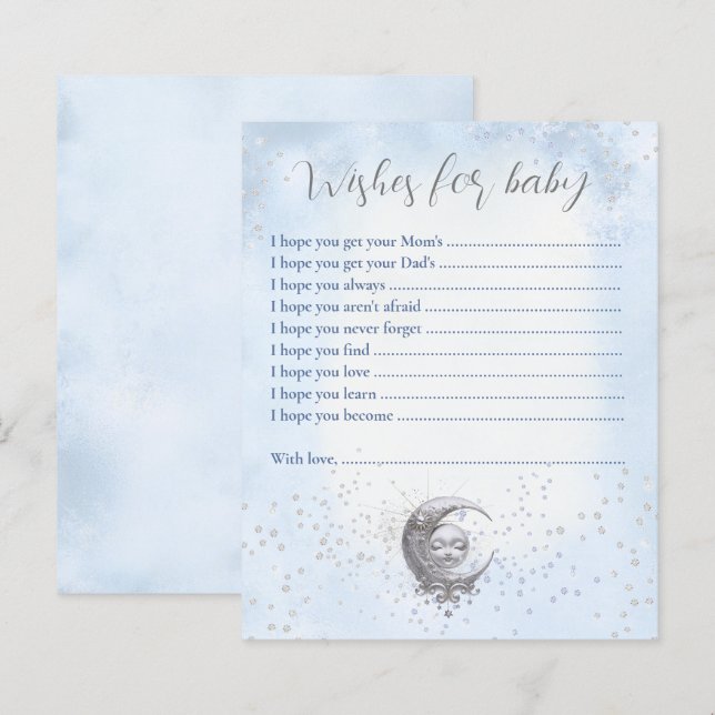 Papier Moon Bleu Voeux Pour Baby Card Baby shower Jeu (Devant / Derrière)