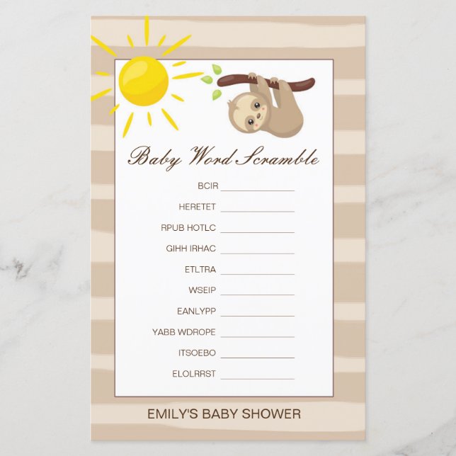 Papier Mot de bébé modifiable avec réponse (Devant)