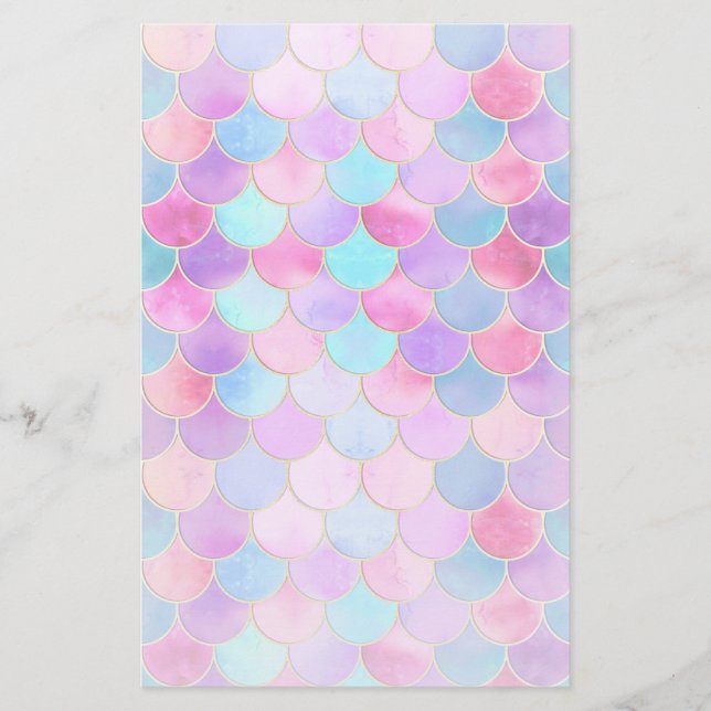 Papier Motif à échelle de sirène rose, violet et aqua (Devant)