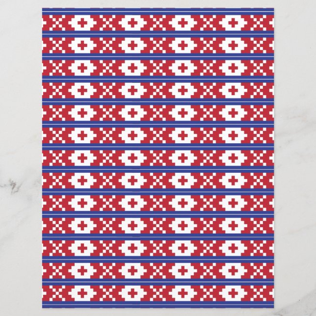Papier Motif d'art populaire tribal rouge, bleu et blanc (Devant)