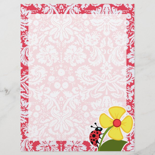 Papier Motif de Damas rouge ; coccinelle (Devant)