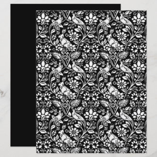 Papier Motif de faisan et de lièvre, noir et blanc 