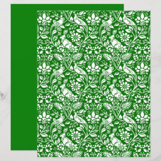 Papier Motif de faisan et lièvre, vert émeraude et blanc