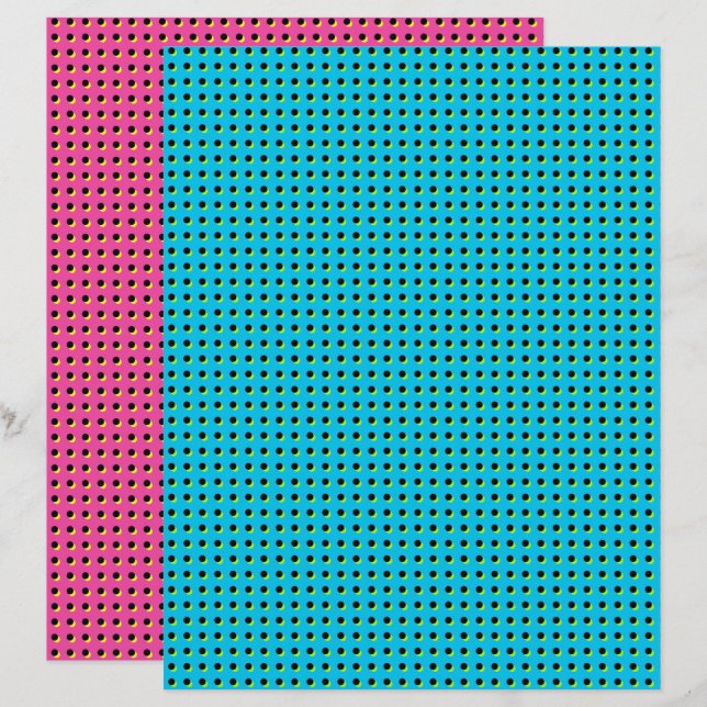 Papier motif de points noirs roses et bleu néo-néon des a (Devant / Derrière)