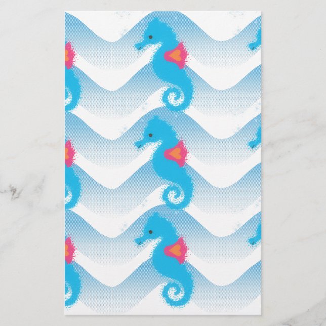 Papier Motif Des Chevaux De Mer Et Des Vagues Bleues (Devant)