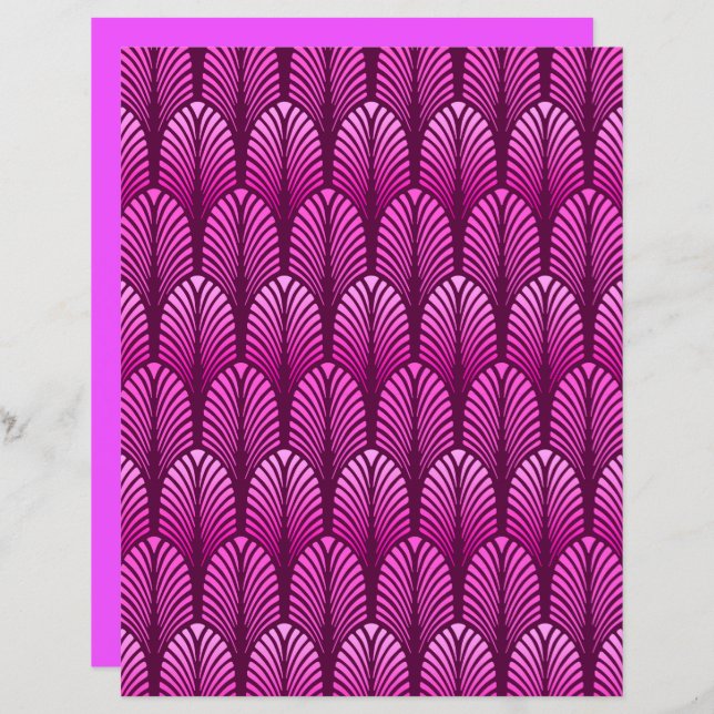Papier Motif en plumes Art Déco, Amethyst violet (Devant / Derrière)