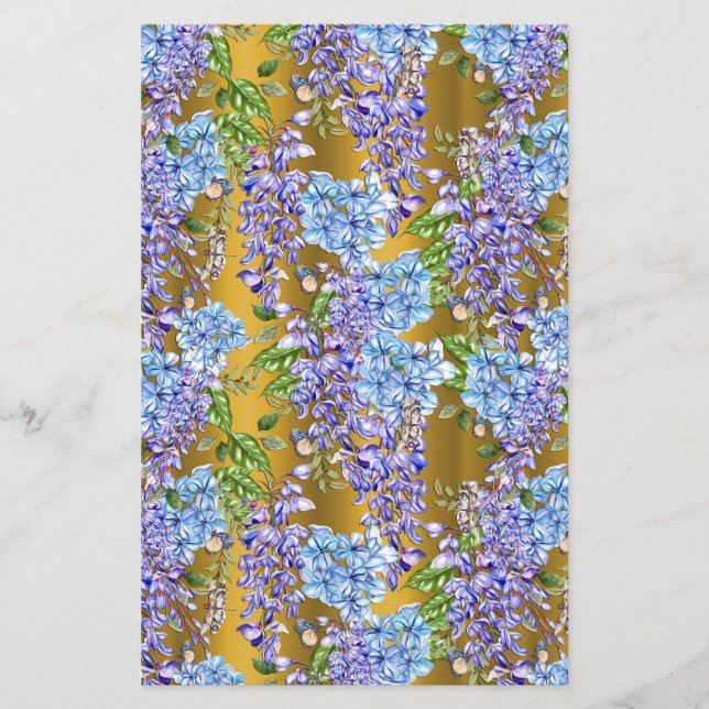 Papier Motif floral bleu sur or (Devant)