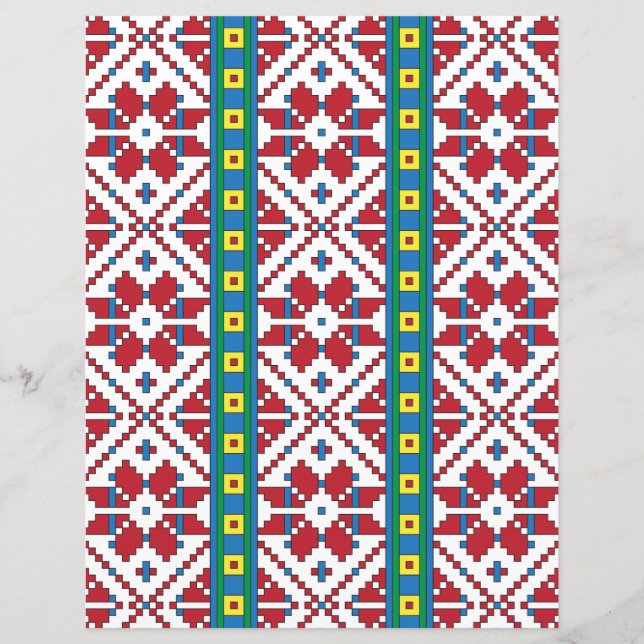 Papier Motif géométrique tribal rouge, bleu et blanc étoi (Devant)