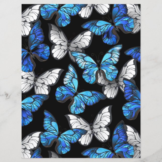 Papier Motif sans couleur foncée avec papillons bleus Mor (Devant)