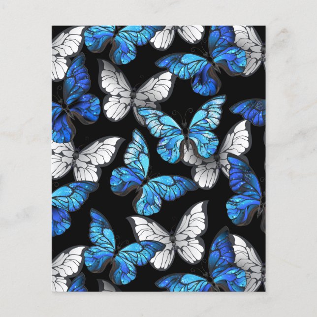 Papier Motif sans couleur foncée avec papillons bleus Mor (Devant)