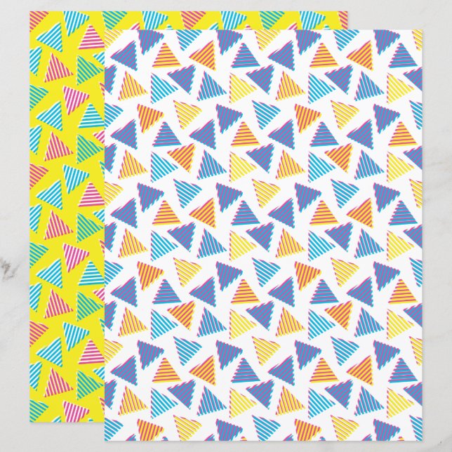 Papier motif triangle rétro Neon des années 80/90 (Devant / Derrière)
