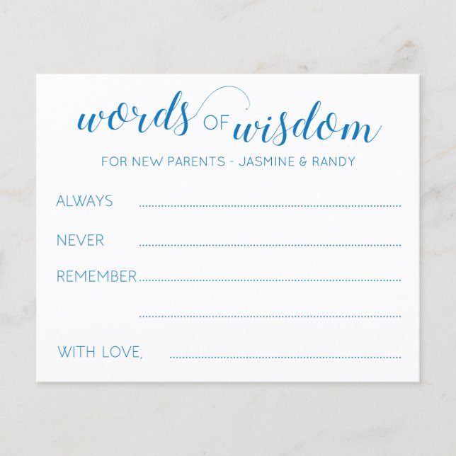 Papier Mots bleus de la sagesse Baby shower de conseils a (Devant)