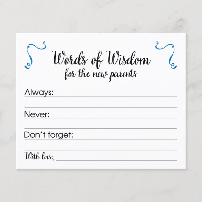 Papier Mots de sagesse Baby shower de conseils parentaux (Devant)