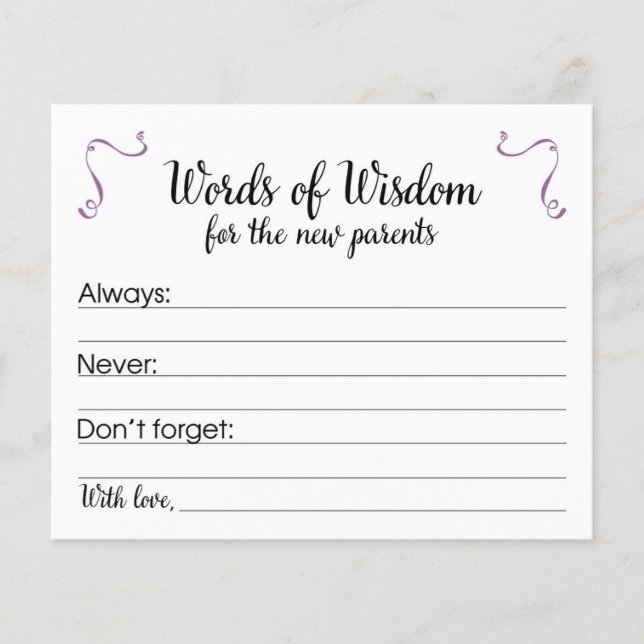 Papier Mots de sagesse pour les nouveaux parents Conseils (Devant)