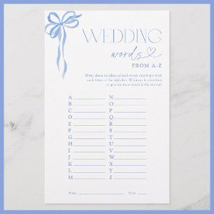 Papier Mots mariages De A-Z Blue Bow Fête des mariées Jeu