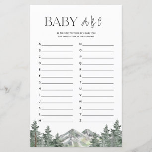 Papier Mountain Woodland Baby shower ABC Alphabet Jeu