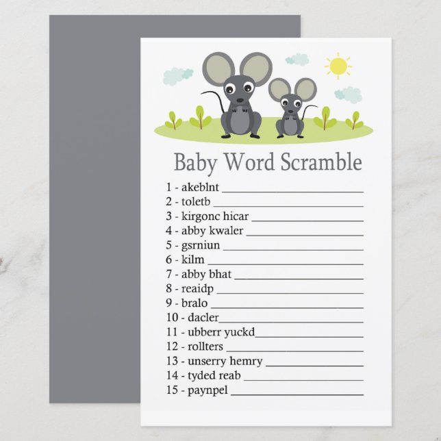 Papier Mouse Baby jeu de brouillage de mot (Devant / Derrière)