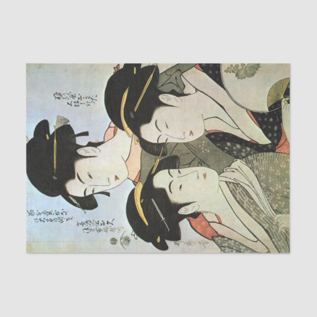Papier Mousseline 江 戸 の 美 人, 歌 Trois belles femmes d'Edo, Utamaro (Recto)