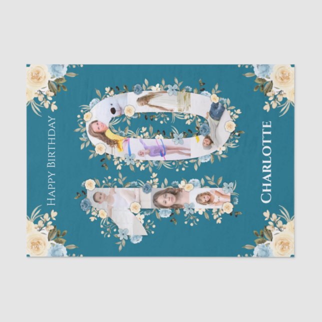 Papier Mousseline 10e anniversaire Photo Collage Turquoise Fleur Jau (Recto)